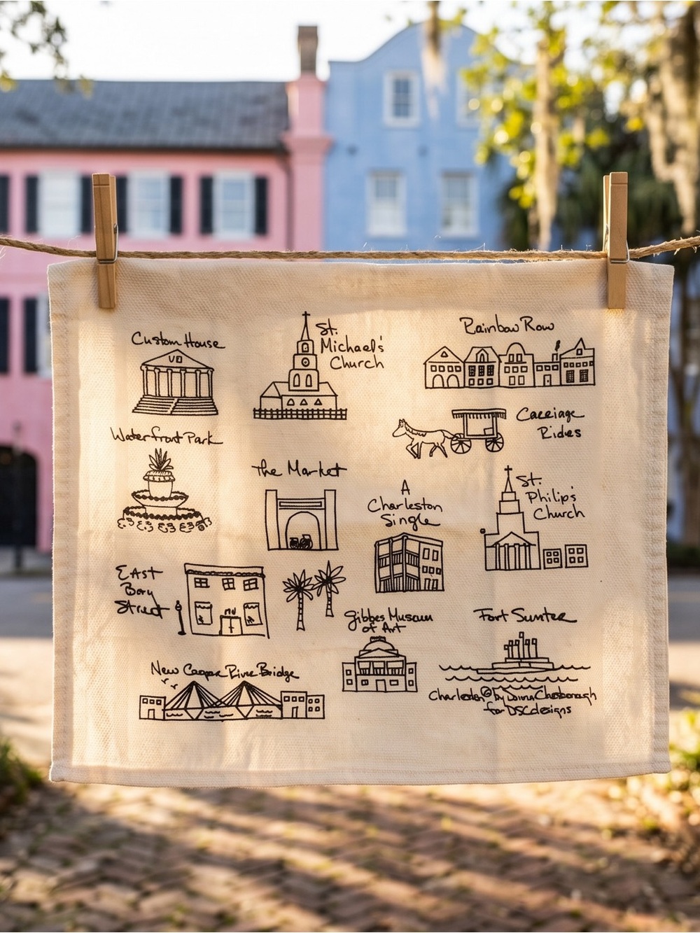 Charleston South Carolina Landmark Black & White Kitchen Hand Towel Tea Towel